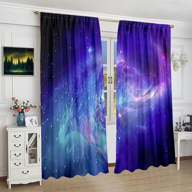 2er-Set individuell bedruckter Vorhang mit Sternen-Motiv in Blau aus Polyester, semi-transparent, B: 76,2 cm, H: 165,1 cm - Bild 1