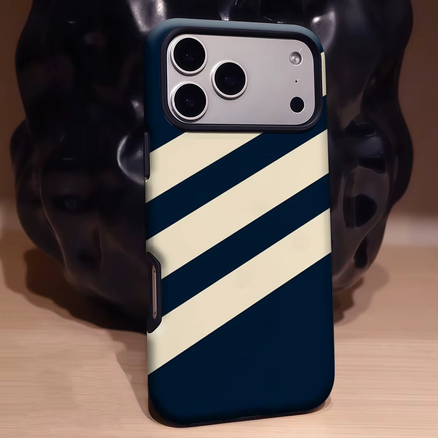 Potdemiel Robuste doppelschichtige Handyhülle mit diagonalen Streifen in Marineblau für iPhone 17 16 15 14 13 Pro Max Plus, magnetisch kompatibel - Bild 3