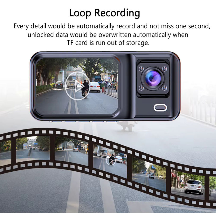 GMAIPOP 3-Kanal Dashcam Full HD 1080P Videorekorder mit Rückfahrkamera in Schwarz - Bild 5