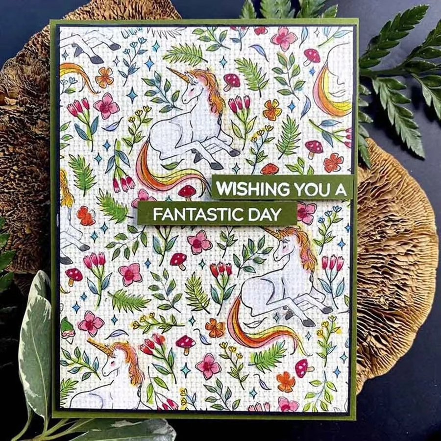 Küchenstempelset für DIY Scrapbooking und Kartenherstellung mit Holzmaserung, Einhorn und geometrischen Stadtmotiven in Mehrfarbig - Bild 2