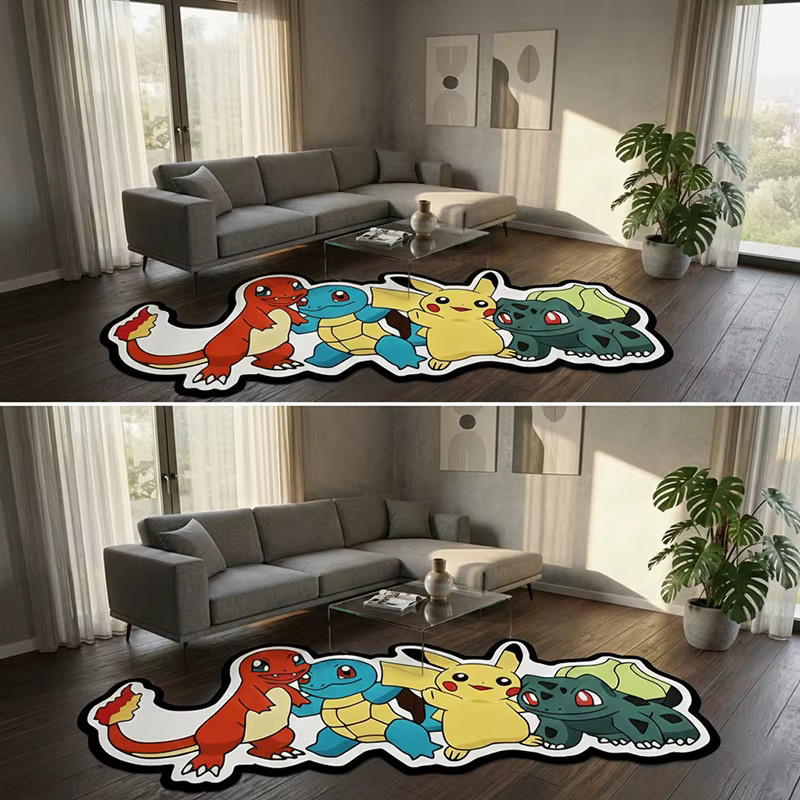 Pokémon unregelmäßiger Teppich mit Pikachu, Charmander, Squirtle oder Bulbasaur, rutschfeste dekorative Innenmatte in Multicolor für Fans und Sammler - Bild 3