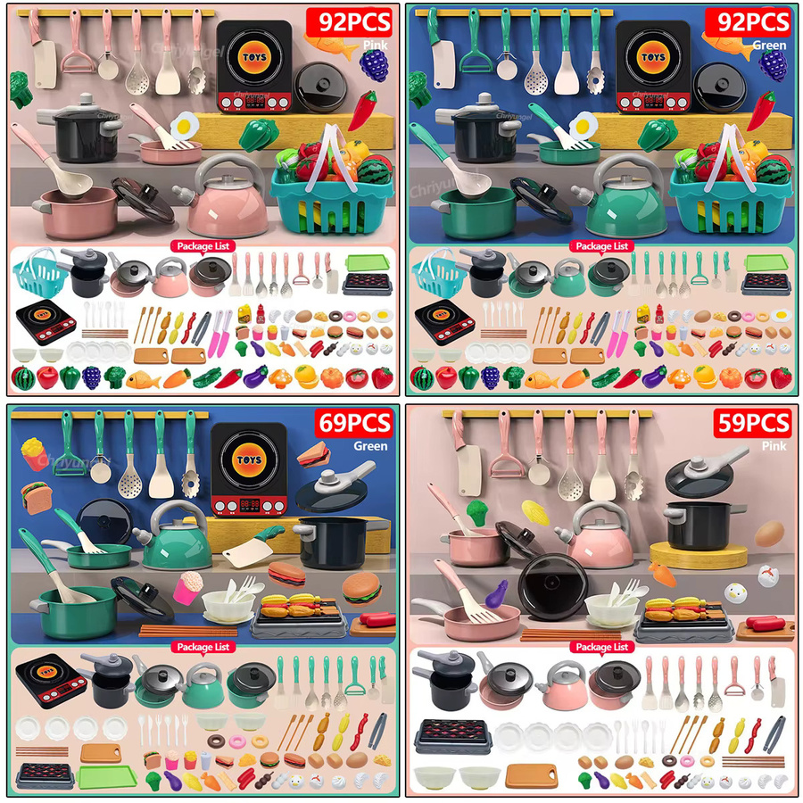 Chriyungel Kinder-Küchenspielzeug-Set mit 59 Teilen aus Kunststoff in Grün und Bunt / Mehrfarbig für Mädchen und Jungen - Bild 4