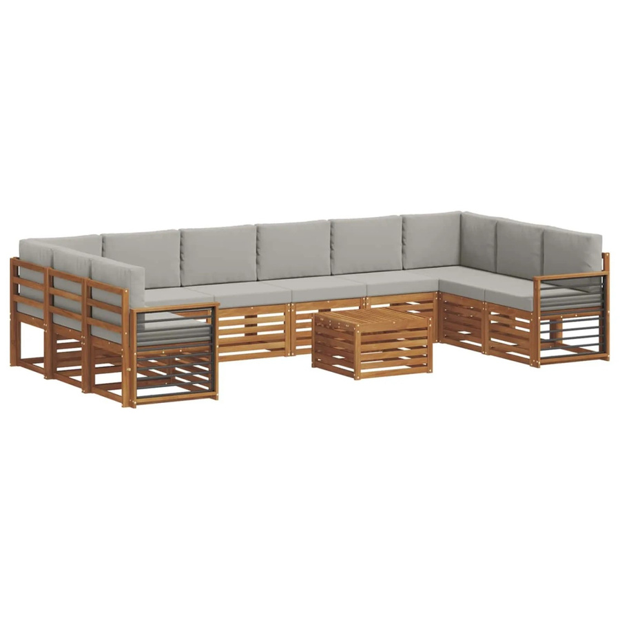 vidaXL Sofagarnitur 11-teilig in L-Form aus Massivholz Akazie mit Polstern in Hellgrau und Natur - Bild 2