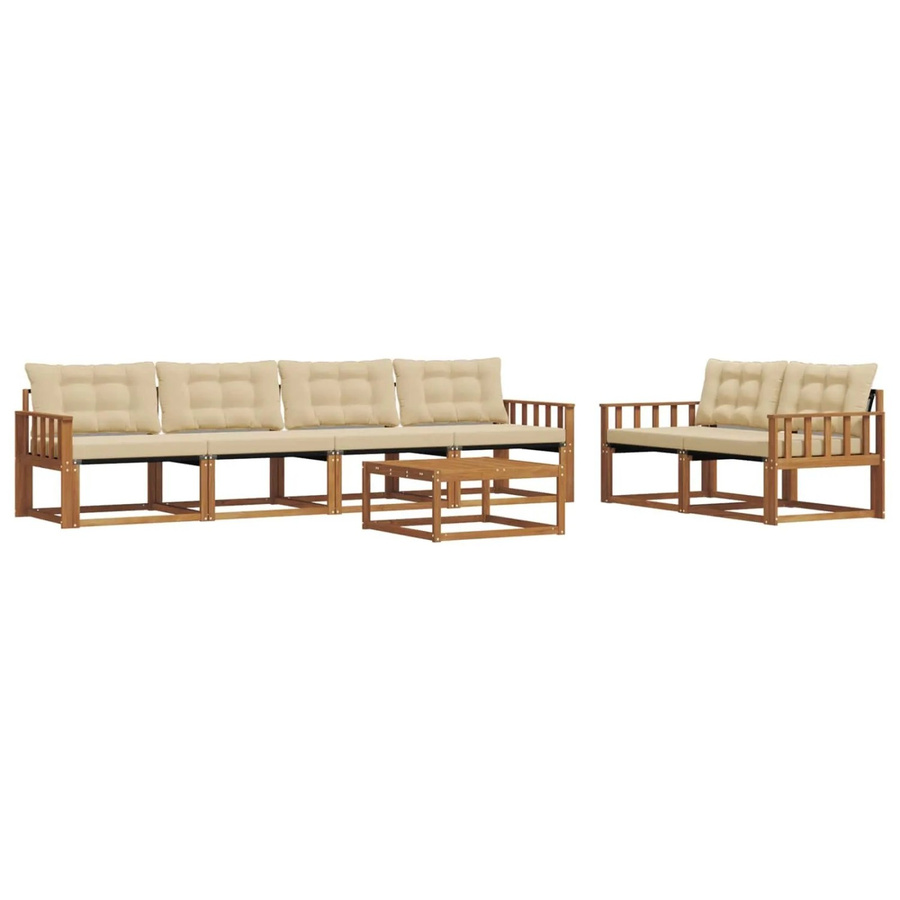 vidaXL Outdoor-Sofagarnitur 7-teilig aus Akazienholz und Textilene in Natur-Beige mit Kissen - Bild 2