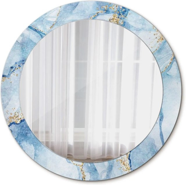 Tulup Rundspiegel mit blauem Marmor-Aufdruck und Ornamenten in Gold, Durchmesser: 70 cm - Bild 1
