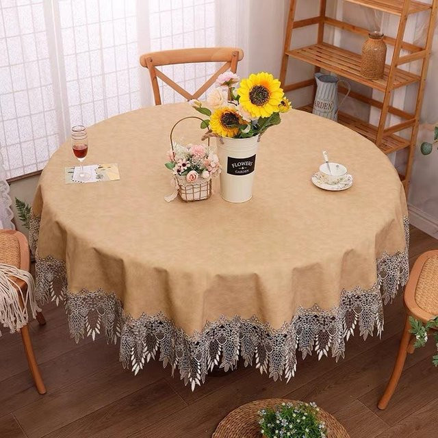 Super Six Runde Tischdecke aus Polyester mit Spitzenrand, wasserabweisend und waschbar, Durchmesser: 120 cm - Bild 1