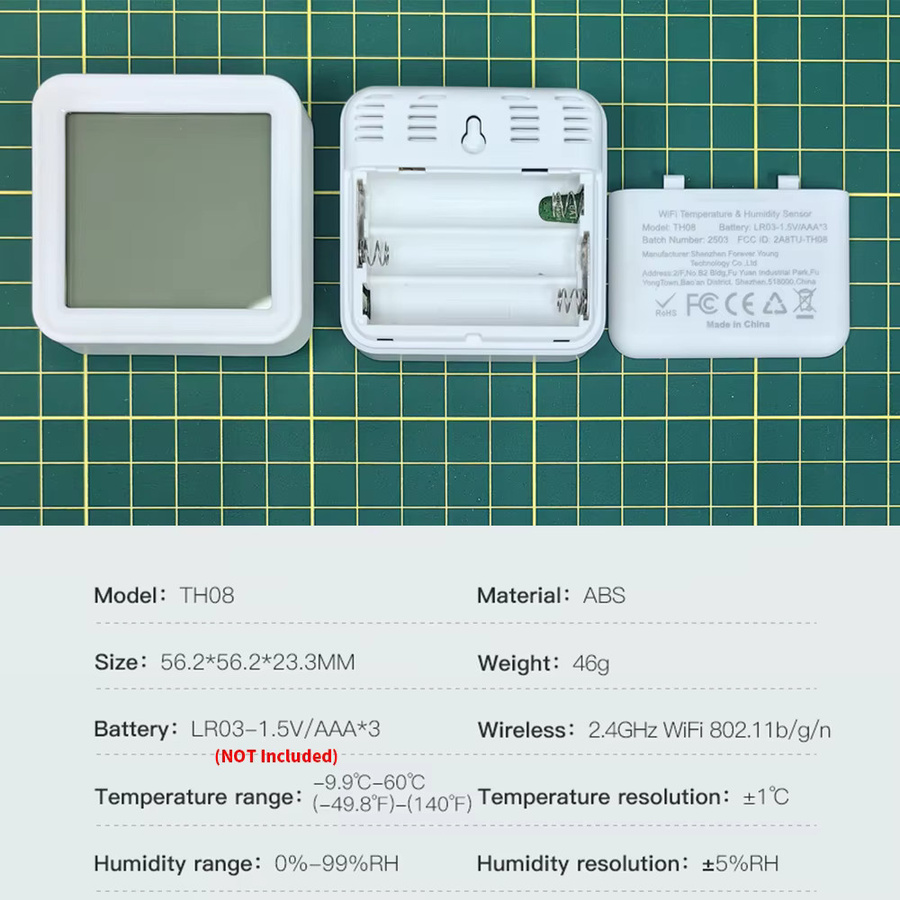 RightSitu TH08 Tuya WiFi Temperatur- und Feuchtigkeitssensor mit Hintergrundbeleuchtung, Hygrometer und Thermometer in Weiß, kompatibel mit Yandex und Alexa - Bild 5