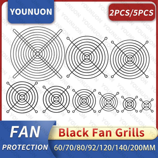 YOUNUON Metall Mesh Lüfterschutzgitter Set für Computergehäuse in Schwarz oder Silber, verschiedene Größen: 60mm, 80mm, 90mm, 92mm, 120mm, 140mm - Bild 1