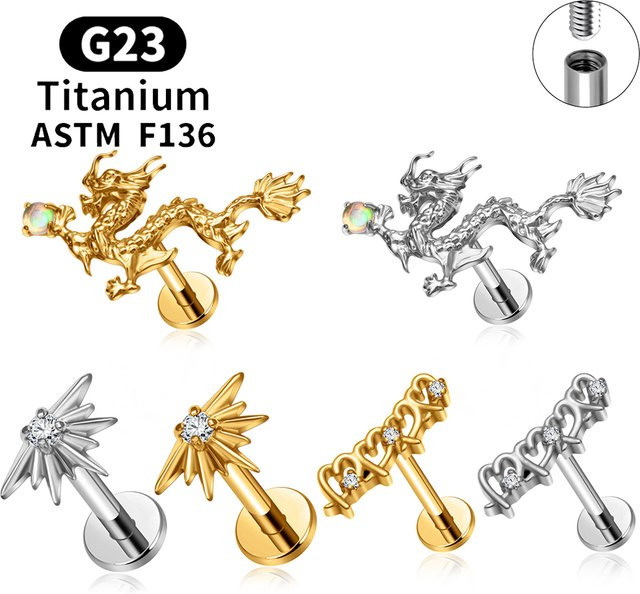 UHERA Ohrring Titan, Gold, Zirkonia, Drachen Flat-Back Stud - Bild 1