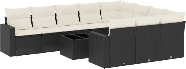 vidaXL 11-tlg. Garten-Sofagarnitur in L-Form aus Poly-Rattan mit Kissen in Schwarz - Bild 1