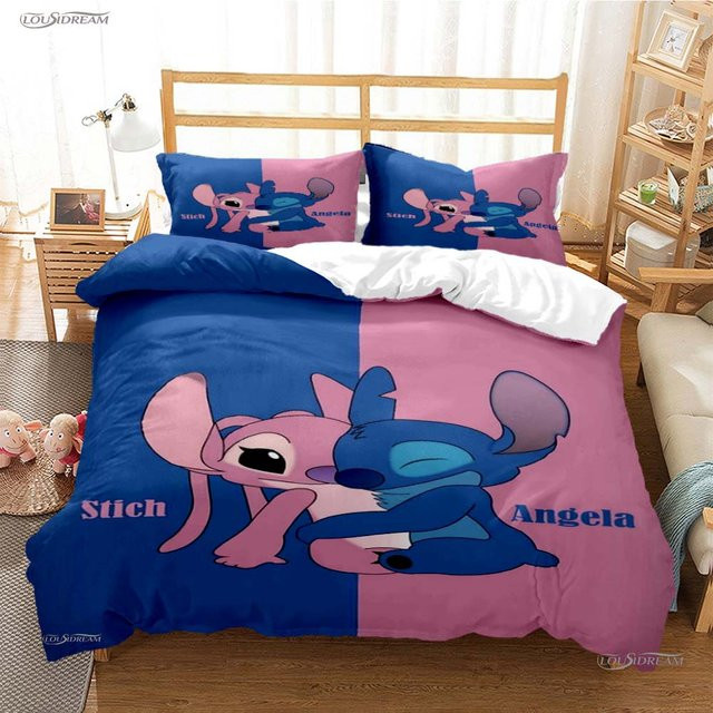 Gu Tao Stitch Cartoon Bettwäsche-Set mit Steppdecke und Kissenbezügen, Blau, B/H: 180 x 220 cm - Bild 1