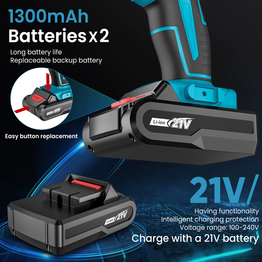 Kabelloses Schlagschlüssel und Bohrer Combo Kit 21V mit 520Nm Drehmoment und 32Nm Bohrtrieb in Blau - Bild 4