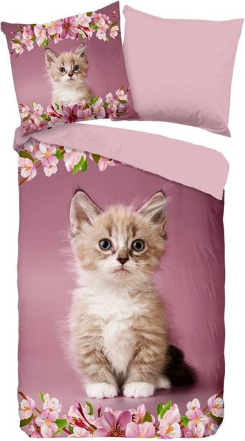 Good Morning Baumwoll Bettwäsche Set Pink mit Bettbezug und Kissenbezug B/H: 135 x 200 cm und 80 x 80 cm - Bild 1