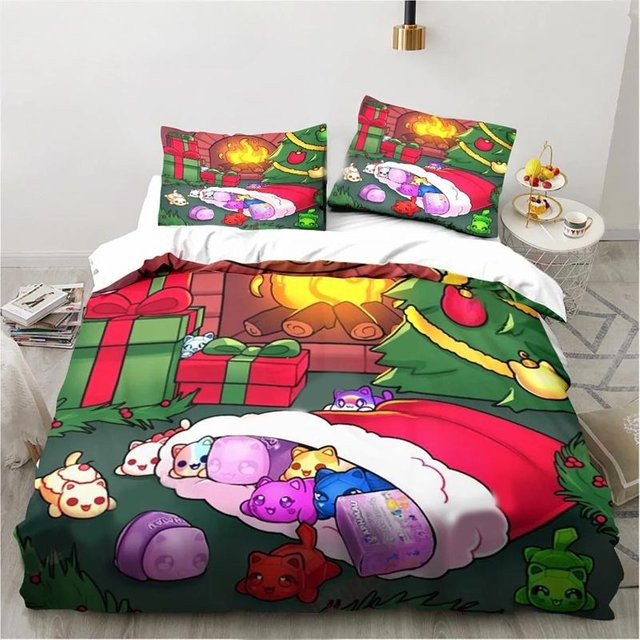 Aphmau Bettwäsche-Set mit Flügel-Cartoon-Design für Einzelbett oder Doppelbett, B/H: 135 x 200 cm - Bild 1