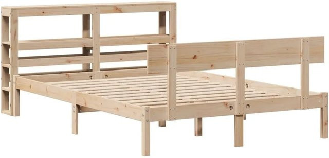 vidaXL Massivholzbett aus Kiefernholz in rustikalem Design, unbehandelt, B/T/H: 140 x 190 x 82 cm - Bild 1