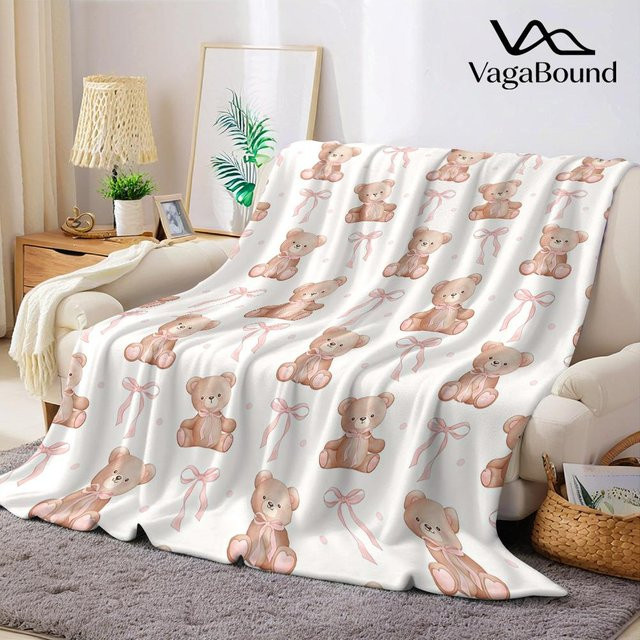JMG Household Supplies Flanelldecke Blush Süßer Bär & Schleife, Weiß, B/B: 130 x 150 cm - Bild 1