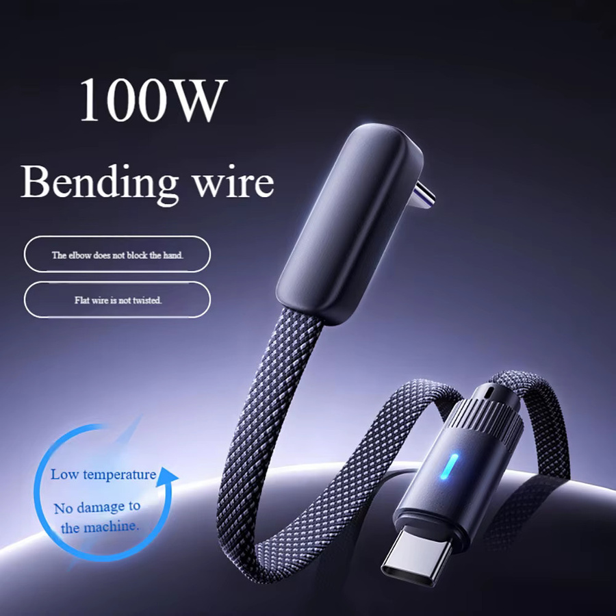 Dual-Typ-C-Ladekabel mit 90-Grad-Einzelbogen und flachem Design in Schwarz für iPhone 15 16 17 Pro Max, Samsung, Xiaomi und Huawei Android-Geräte - Bild 3