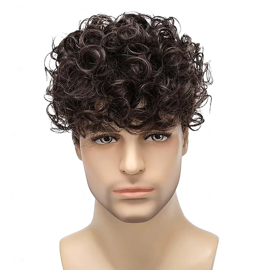 HAIRJOY Perücke für Herren, lockig, dunkelbraun, kurz - Bild 2