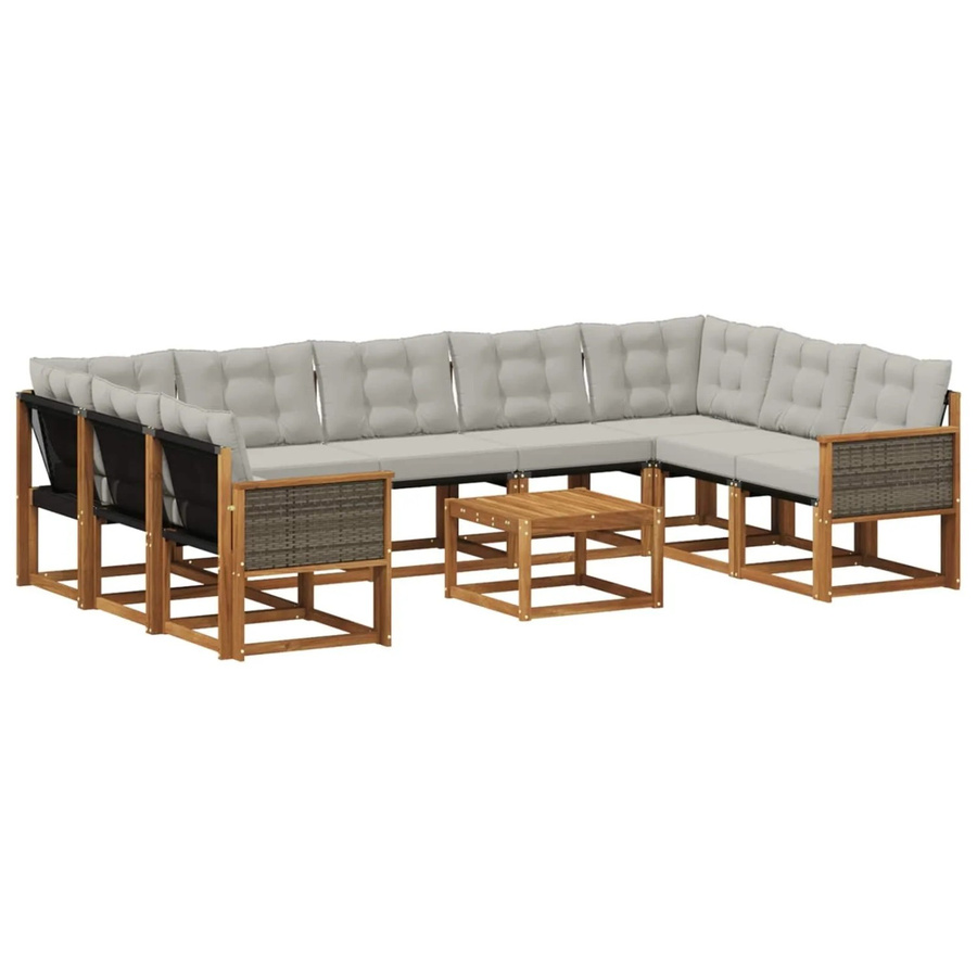 vidaXL Outdoor-Sofagarnitur in U-Form aus Massivholz Akazie mit 10 Kissen in Natur und Hellgrau - Bild 2