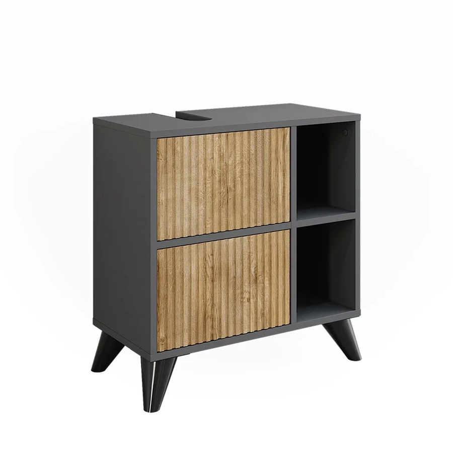 Vicco Waschbeckenunterschrank Leano in Anthrazit und Eiche mit Schubladen und Fach, B/T/H: 60 x 62 x 30 cm - Bild 2