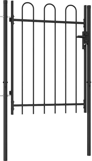 vidaXL Zauntor Einzelflügel aus Stahl mit gewölbter Spitze in Schwarz, B: 100 cm, H: 120 cm - Bild 1