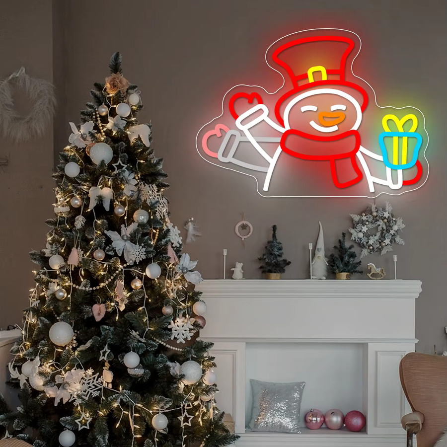 Dimmbares Schneemann Neonschild für die Wanddekoration in Multicolour mit Blinkeffekt und USB-Anschluss - Bild 4