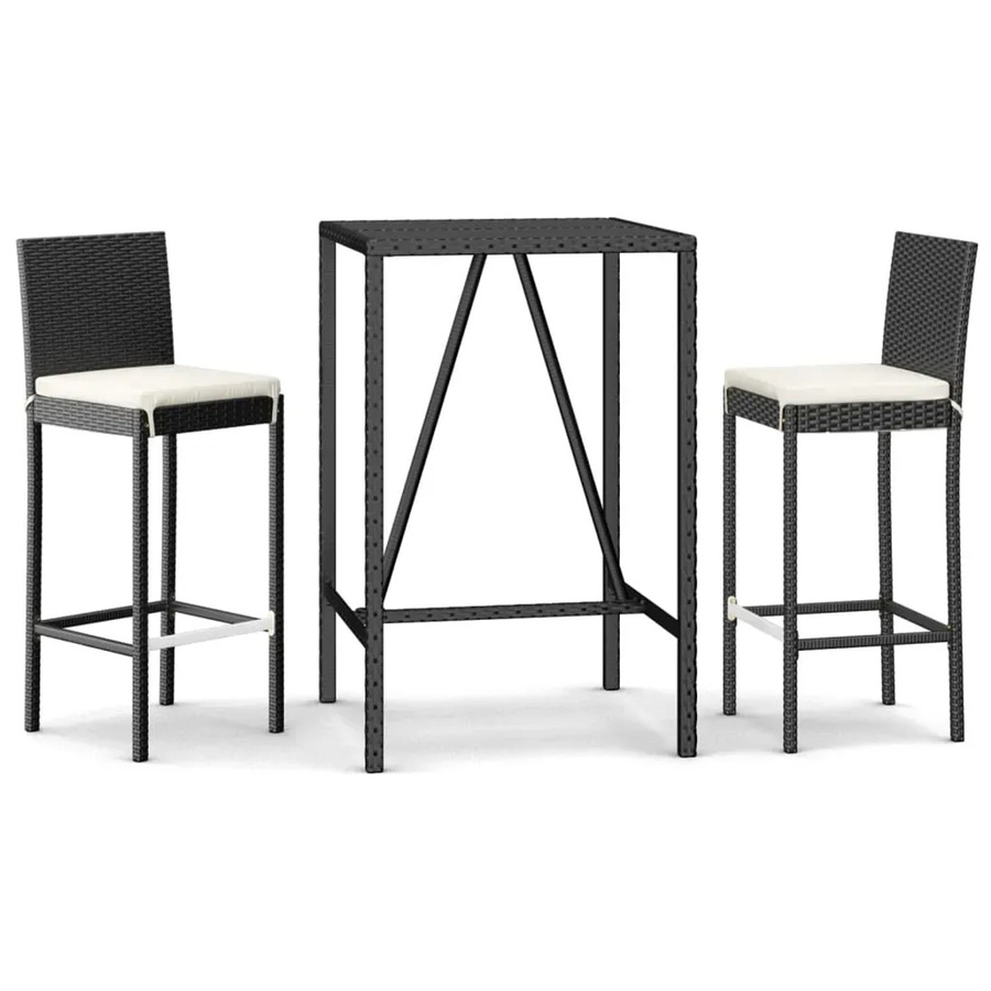 vidaXL 3-teiliges Gartenbar-Set aus Poly-Rattan mit Kissen in Schwarz - Bild 2