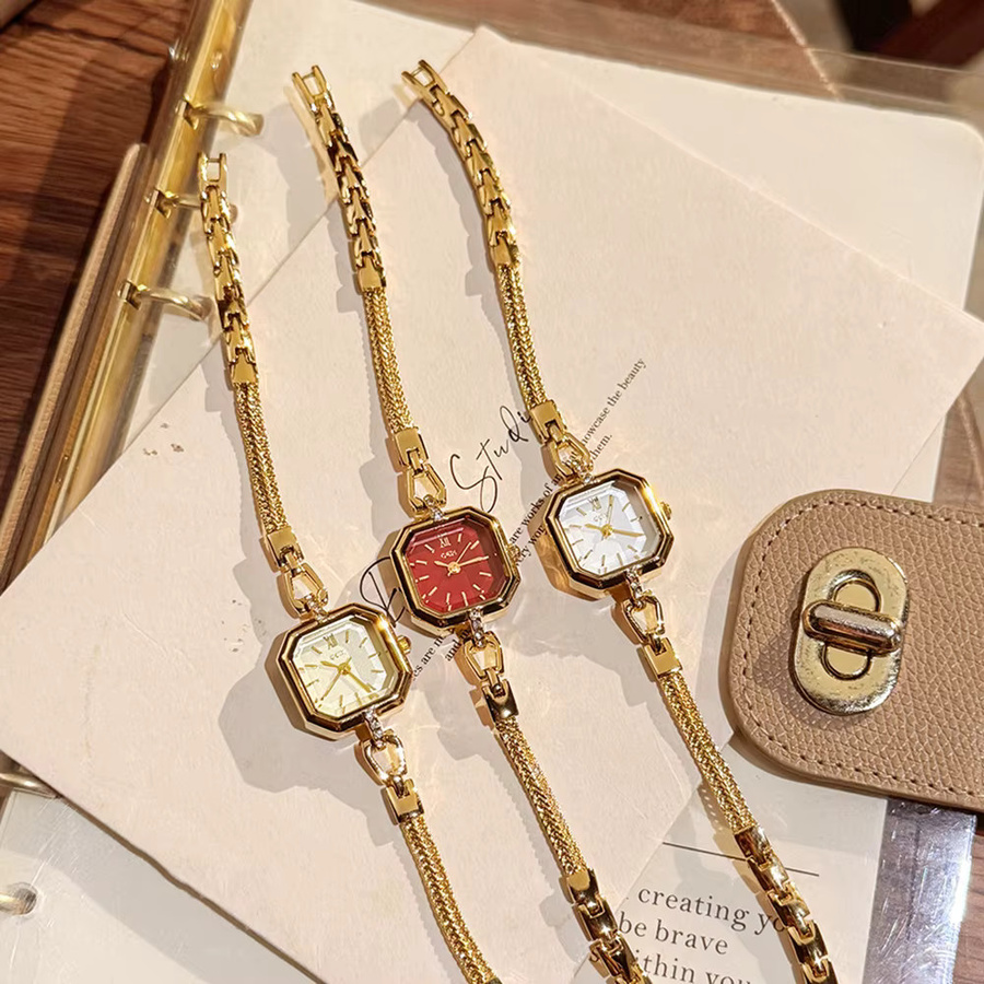 GEDI Armbanduhr, Quarz, Edelstahl, Gold, rotes Zifferblatt, Damen - Bild 2
