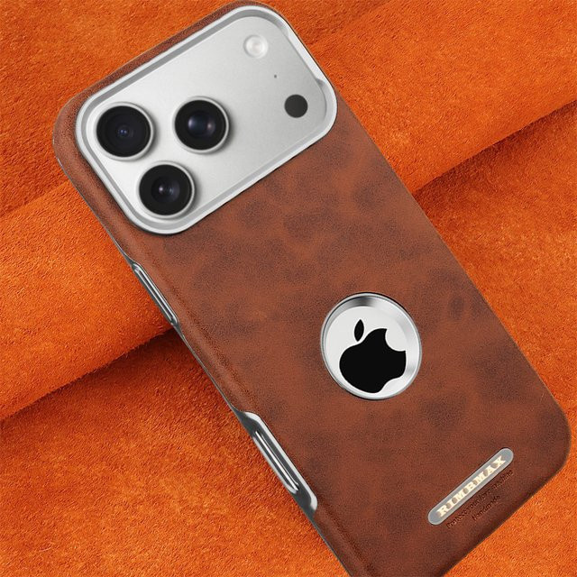 SZMUGUA Luxuriöse PU-Lederhülle mit MagSafe-Magnetfunktion für iPhone 17 Pro Max, 16, 15, 14, 13, 12 Plus mit Logo-Anzeige und Stoßschutz in Grau und Braun - Bild 1