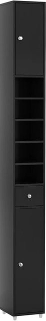 Costway Badschrank Hochschrank schmal in Schwarz mit verstellbaren Regalen und Türen - Bild 1