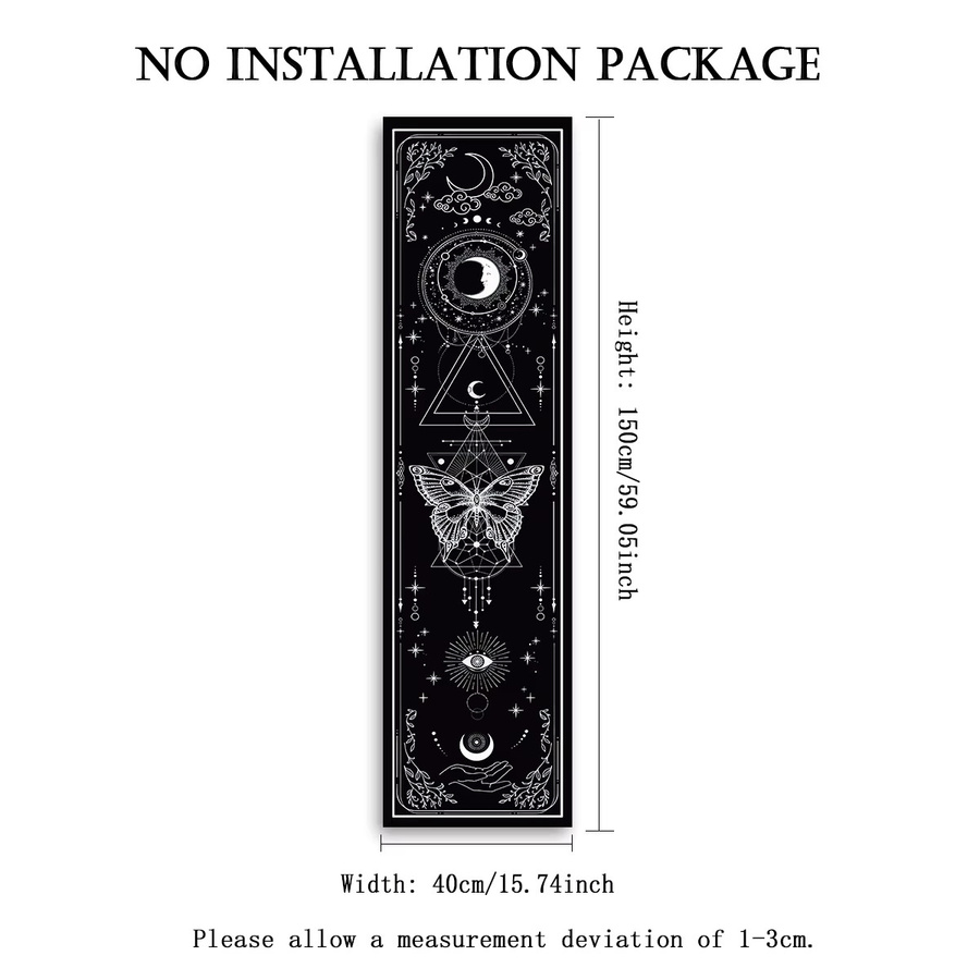 LVJIA Wandteppich Gothic Witchy Sun & Moon mit Schmetterlingen in Schwarz-Weiß, Rechteckiger Wandbehang für Wohnzimmer und Schlafzimmer, Höhe: 150 cm, Breite: 40 cm - Bild 4