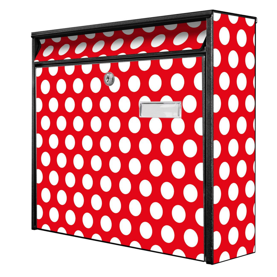 banjado Burg Wächter Wandbriefkasten Modell Mail aus verzinktem Stahlblech in Schwarz mit rotem Punktemotiv B/H/T: 36 x 32 x 10 cm - Bild 1