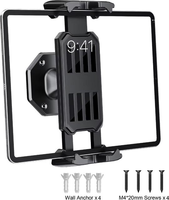 Universelle Wandhalterung für Tablets und Smartphones von 4-14 Zoll in Schwarz als Displayständer für iPad für Zuhause, Büro und Küche - Bild 1