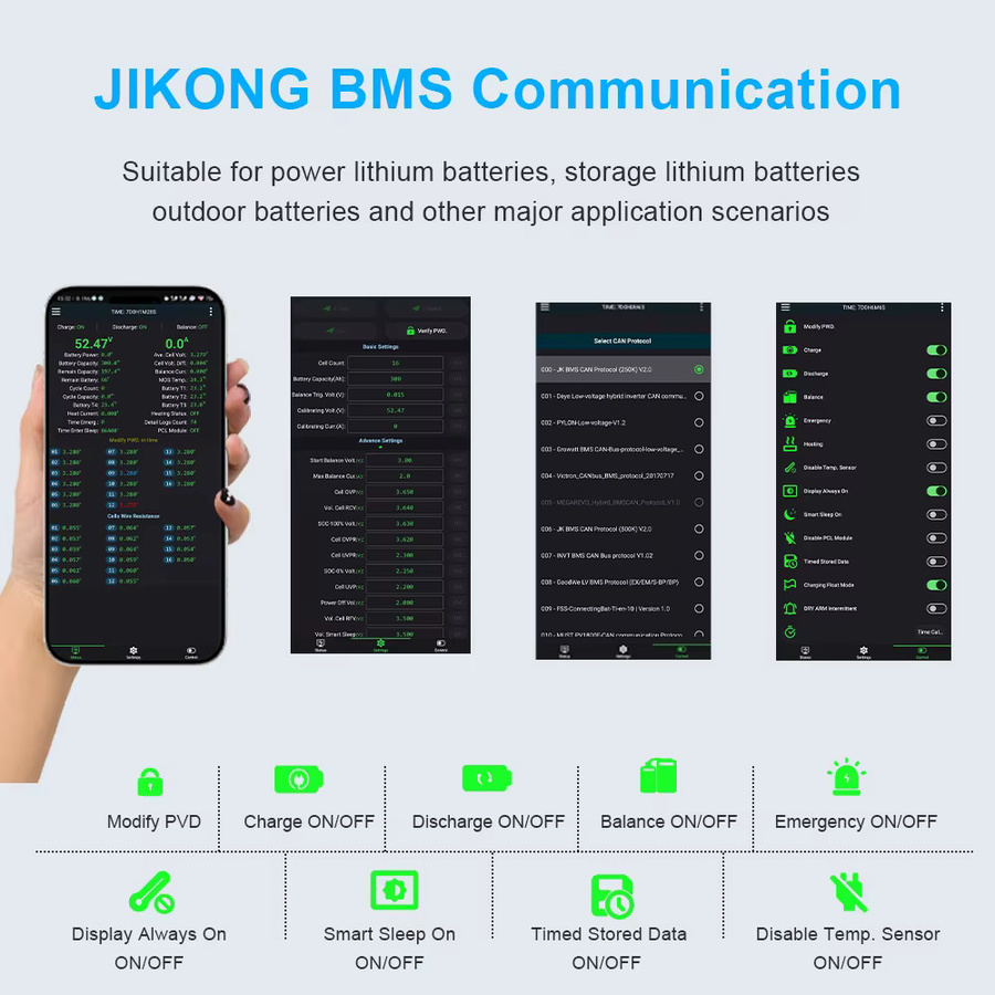 JIKONG Smart BMS JK-B1A8S20P mit 1A Aktiver Balance, RS485 und CANBUS für 4S bis 8S Batterien (200A, 12V/24V) - Bild 2