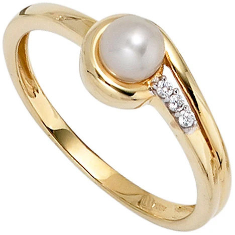 Colfem Ring 333 Gold, Gelbgold, Perle, Zirkonia, Damen - Bild 1