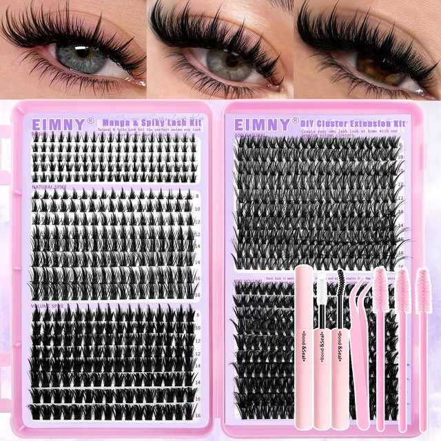 EIMNY Wimpern-Set Manga Spike Cluster, 41 Reihen, D-Curl, Natürlich - Bild 1