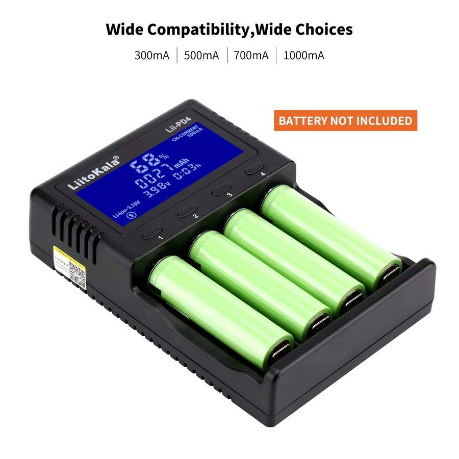 LiitoKala Lii-PD4 Batterieladegerät in Schwarz für 18650 26650 21700 AA AAA Lithium und NiMH Batterien - Bild 3