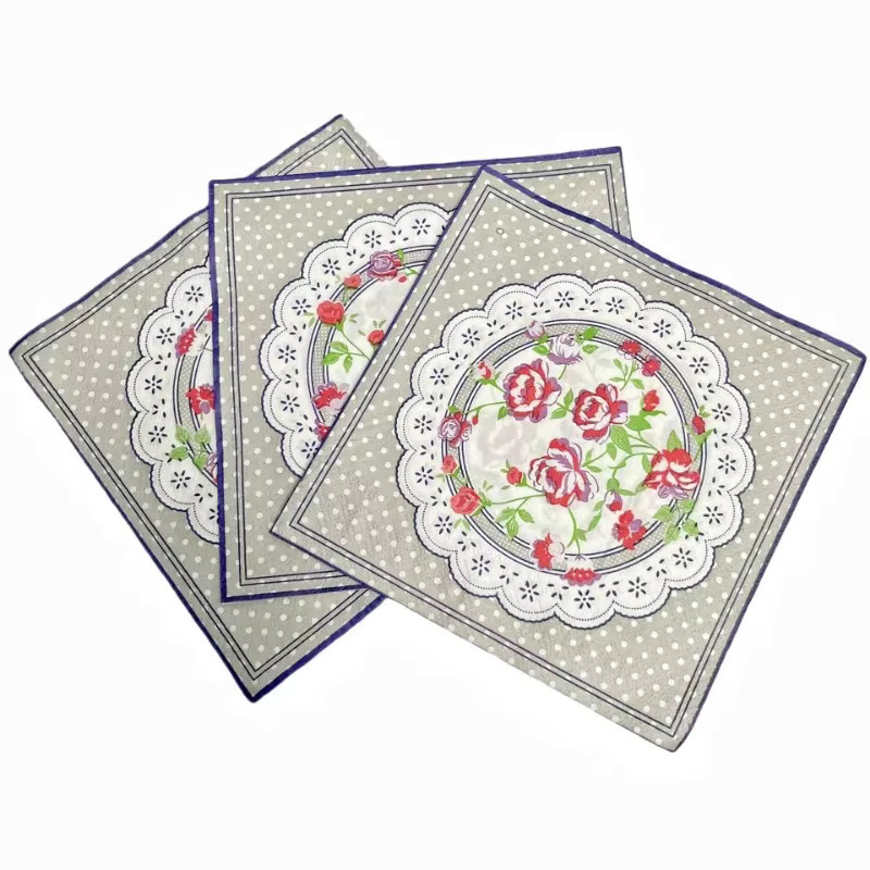 GUANYAO Einweg Servietten mit floralem Blumenmuster in Rosa und Blau, 20er Paket, B: 33 cm - Bild 3