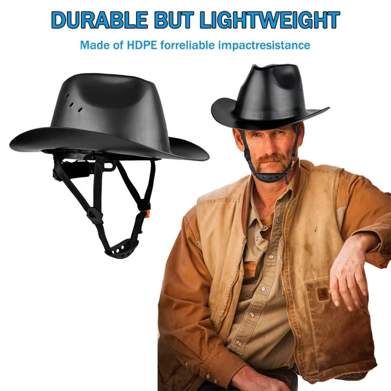 Tech Cowboy Schutzhelm aus HDPE mit voller Krempe und Lüftungsloch für Bau und Eisenbahnrettung in Weiß oder Schwarz - Bild 3