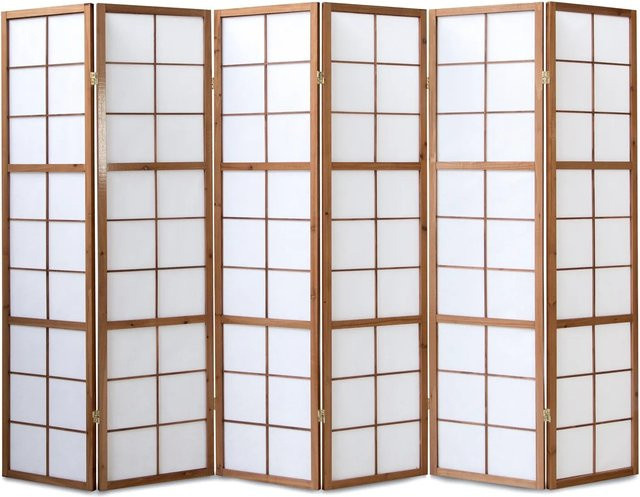 Homestyle4u 6-tlg. Shoji Paravent aus Holz und Reispapier in Braun, Breite: 264 cm, Höhe: 175 cm - Bild 1