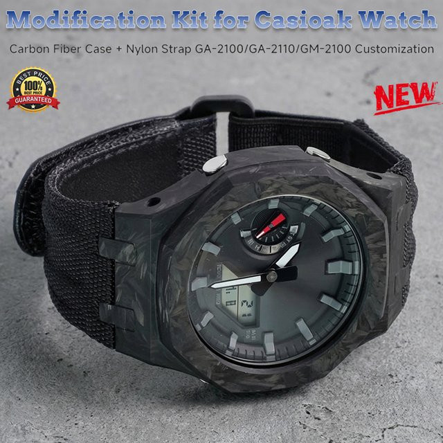 Geekthink Mod Kit für Casioak, Carbon Case, Nylonband, Schwarz, Unisex - Bild 1