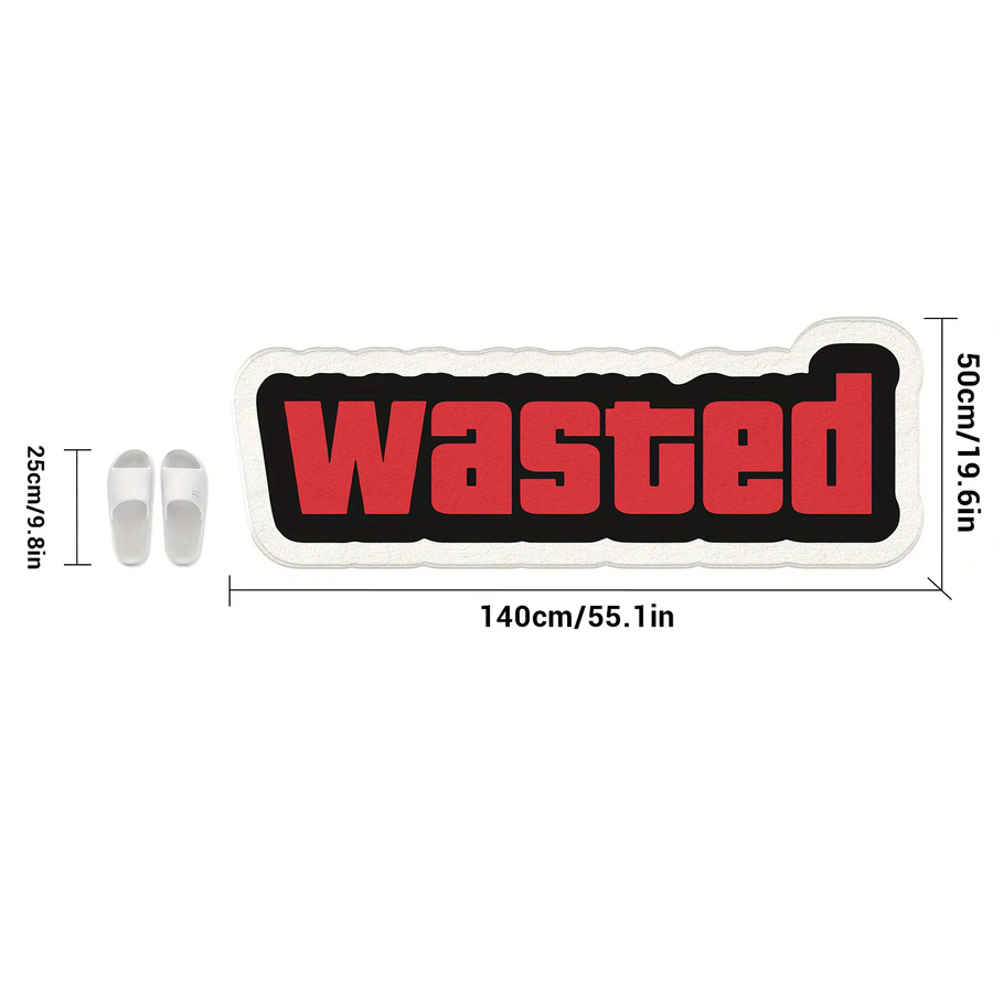 VIKAMA Wasted Bodenmatte mit rotem Buchstabendruck, rutschfest und weich, modern und abstrakt für Flur oder Wohnbereich - Bild 3