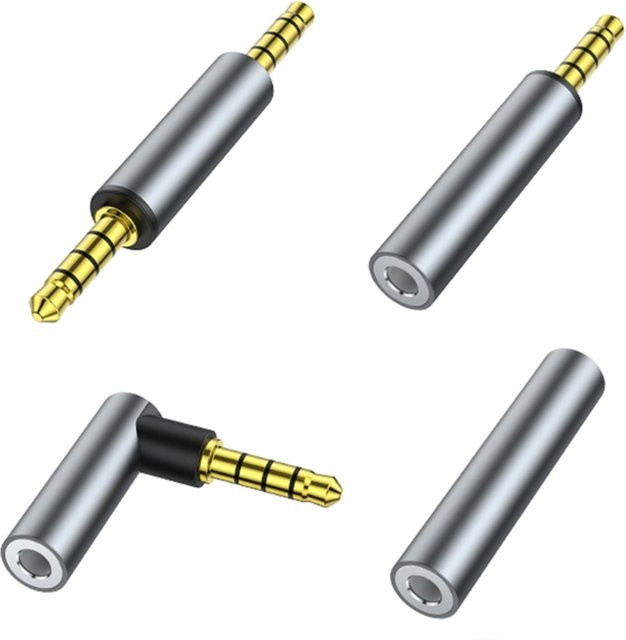 4-poliger 3,5-mm-Audiokabeladapter mit 90-Grad-Stecker in Silber für Stereo-Aux und Kopfhörer - Bild 1