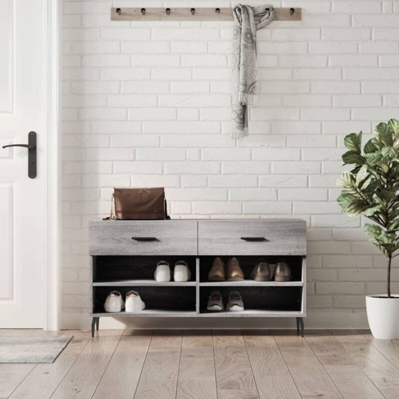 Schuhbank Vidaxl in Grau aus Holzwerkstoff und Metall im modernen Design B/T/H: 102 x 35 x 55 cm - Bild 1