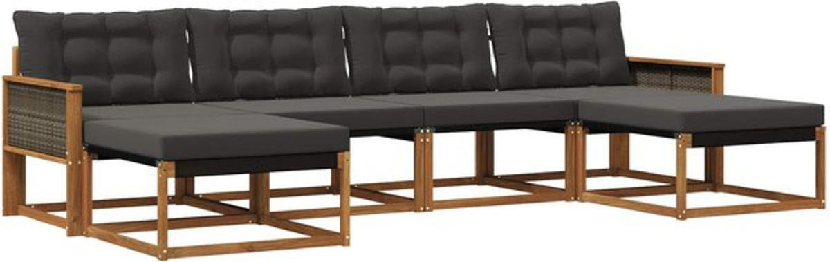 Modernes 6-teiliges Outdoor-Sofagarnitur Loungemöbel Set von vidaXL aus Akazie und Textilene in Natur und Schwarz - Bild 1