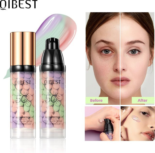 QIBEST Gesichts-Make-up-Grundierung, dreifarbige Creme, natürlich - Bild 1