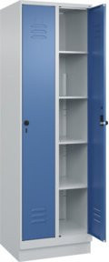 C+P Wäsche-Spind Classic PLUS mit Sockel, 2 Abteile, Stahl, grau/blau, H x B x T: 195 x 60 x 50 cm, Sicherheits-Drehriegel Verschluss - Bild 1