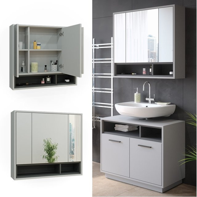 Vicco Spiegelschrank Beatrice modern in Grau Anthrazit, B/H: 80 x 72 cm - Bild 1