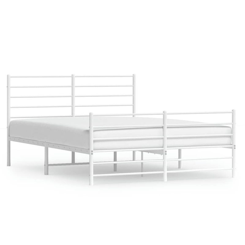 Vidaxl Metall-Bettgestell mit Kopfteil und Fußteil in Weiß, B/T/H: 150 x 200 cm - Bild 2