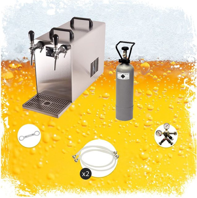 ich-zapfe Untertheken Komplett Set STREAM 50 Bierkoffer Black Edition mit 2-leitigem Durchlauf-Trockenkühler in Schwarz und Silber aus Edelstahl - Bild 1